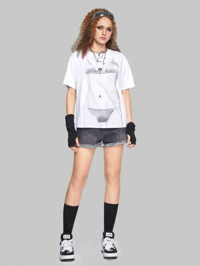 Street Life Drop Shoulder T-Shirt mit Körper Muster,