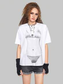 ROMWE Street Life Body Print Drop Shoulder Tee - White - View 3