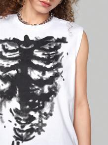 ROMWE Street Life 骷髅圖案背心上衣 - 白色 - 查看 5