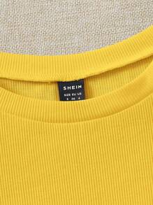 Soleia WYWH Vacation Ruffle Trim Ribbed Yellow Knit Tee - Yellow - View 3