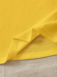 Soleia WYWH Vacation Ruffle Trim Ribbed Yellow Knit Tee - Yellow - View 5