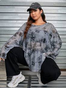 SHEIN EZwear Plus Tie Dye Drop Shoulder Tee - Multicolor - View 5