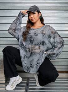 SHEIN EZwear Plus Tie Dye Drop Shoulder Tee - Multicolor - View 3