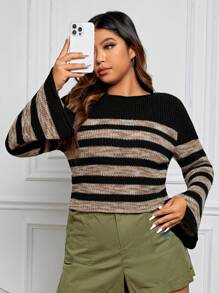 SHEIN EZwear Hơn Mẫu sọc Tay áo kèn  Áo len - Nhiều màu - Xem 1