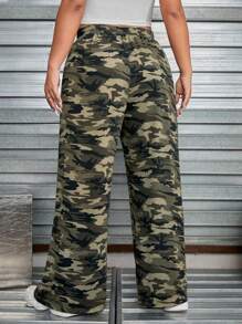 SHEIN EZwear 大碼迷彩印花腰部抽繩闊腿褲 - 彩色 - 查看 2
