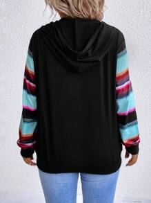 SHEIN Plus Striped  Pocket Drawstring Hoodie Winter Fall Autumn