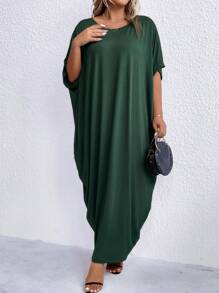 Calvaya Đầm Maxi Tay Cánh Dơi Trơn Plus Trang Phục Cho Nữ - Màu xanh lá cây đậm - Xem 5
