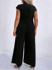 SHEIN Unity 大碼小高領闊腿連體褲 - 黑色 - 查看 2