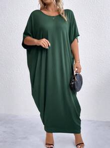 Calvaya Đầm Maxi Tay Cánh Dơi Trơn Plus Trang Phục Cho Nữ - Màu xanh lá cây đậm - Xem 3