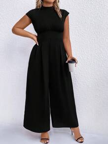SHEIN Unity 大碼小高領闊腿連體褲 - 黑色 - 查看 1