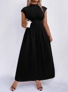 SHEIN Unity 大碼小高領闊腿連體褲 - 黑色 - 查看 7