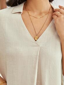 SHEIN Frenchy 素色蝙蝠袖襯衫 - 杏色 - 查看 6