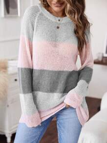 SHEIN LUNE 撞色插肩袖套頭毛衣 - 彩色 - 查看 1