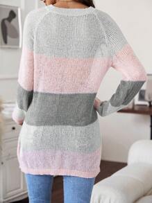 SHEIN LUNE 撞色插肩袖套頭毛衣 - 彩色 - 查看 2