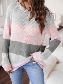 SHEIN LUNE 撞色插肩袖套頭毛衣 - 彩色 - 查看 3