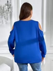 SHEIN LUNE Plus Cold Shoulder Zip Hem Sweatshirt - Royal Blue - View 2