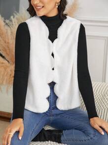 SHEIN Frenchy 1入組貝殼邊開門襟馬甲毛絨大衣 - 白色 - 查看 4