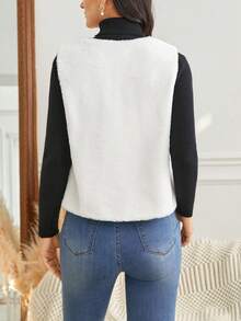 SHEIN Frenchy 1入組貝殼邊開門襟馬甲毛絨大衣 - 白色 - 查看 6