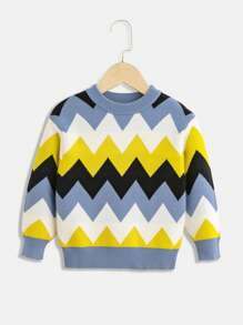 SHEIN Young Boy Chevron Pattern Sweater - Multicolor - View 1