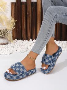 Women's Fashion European-American Style Lightweight Anti-Skid Slip-On Cloth Beach Thick-Soled Sandals