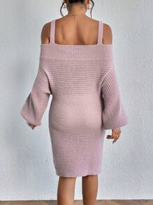 SHEIN LUNE 挖肩珍珠串珠毛衣洋裝 - 藕粉色 - 查看 2