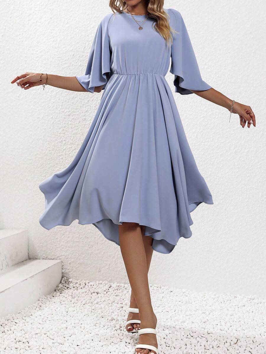 SHEIN Clasi 素色不對稱下擺A字連衣裙 - 霧霾藍 - 查看 1