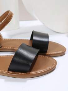 時尚極簡風格踝帶平底涼鞋,女性平底涼鞋 - 黑色 - 查看 5