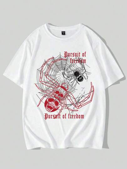 Goth Guys Letter & Skull Print Tee