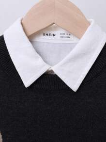 SHEIN 男大童學院風熊卡通圖案設計圓領套頭衫套頭毛衣適用於秋天和冬天 - 彩色 - 查看 4