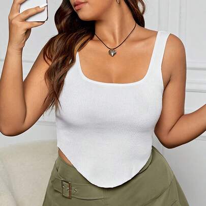 Plus Top Crop Knit Solid