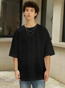 Manfinity Hypemode Camiseta de hombre oversize de hombros caídos y color liso - Negro - Ver 5