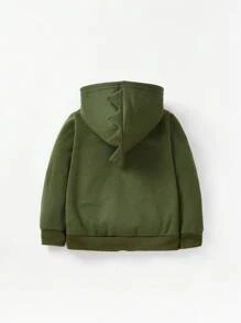 Cozy Pixies Bebé niño Camiseta con estampado de dibujos animados & Capucha con cremallera & Pantalones deportivos con diseño de parche 3D - Verde militar - Ver 2