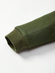 Cozy Pixies Bebé niño Camiseta con estampado de dibujos animados & Capucha con cremallera & Pantalones deportivos con diseño de parche 3D - Verde militar - Ver 6