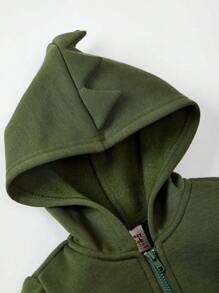 Cozy Pixies Bebé niño Camiseta con estampado de dibujos animados & Capucha con cremallera & Pantalones deportivos con diseño de parche 3D - Verde militar - Ver 9