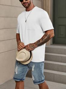 Manfinity Homme Men Solid Pocket Patched Tee - White - View 5