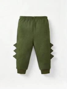 Cozy Pixies Bebé niño Camiseta con estampado de dibujos animados & Capucha con cremallera & Pantalones deportivos con diseño de parche 3D - Verde militar - Ver 13