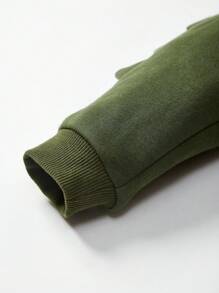 Cozy Pixies Bebé niño Camiseta con estampado de dibujos animados & Capucha con cremallera & Pantalones deportivos con diseño de parche 3D - Verde militar - Ver 18