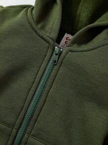 Cozy Pixies Bebé niño Camiseta con estampado de dibujos animados & Capucha con cremallera & Pantalones deportivos con diseño de parche 3D - Verde militar - Ver 19