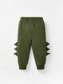 Cozy Pixies Bebé niño Camiseta con estampado de dibujos animados & Capucha con cremallera & Pantalones deportivos con diseño de parche 3D - Verde militar - Ver 20
