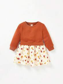 Baby Girl Floral Print 2 In 1 Dress - Multicolor - View 3