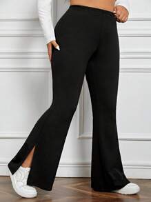 SHEIN EZwear Talla grande Pantalones acampanados bajo con abertura