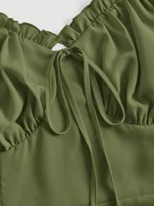SHEIN MOD 大碼褶邊胸部褶皺荷葉邊吊帶洋裝 - 軍綠色 - 查看 3