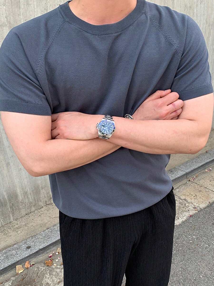 DAZY 男士素色插肩袖圓領針織上衣