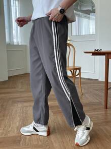 DAZY Men Contrast Piping Drawstring Hem Trousers - Grey - View 8