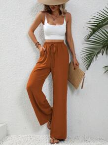 SHEIN LUNE Tie Waist Wide Leg Pants Fall Cloth For Women