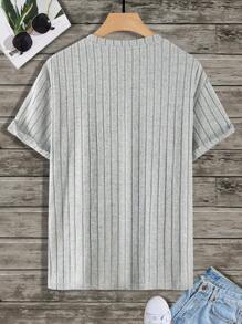 Manfinity Homme 男士素色條紋針織T恤 - 灰色 - 查看 2