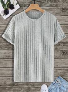 Manfinity Homme 男士素色條紋針織T恤 - 灰色 - 查看 3