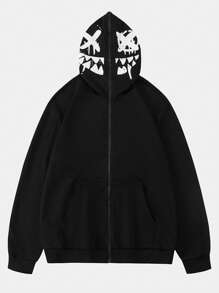 Manfinity EMRG Loose Fit Men's Cartoon Graphic Zipper Hoodie - Black - View 3