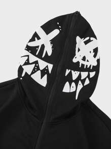 Manfinity EMRG Loose Fit Men's Cartoon Graphic Zipper Hoodie - Black - View 5