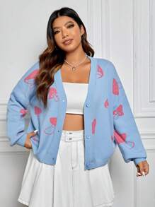 SHEIN EZwear Plus 1pc Mushroom Pattern Drop Shoulder Cardigan - Multicolor - View 4